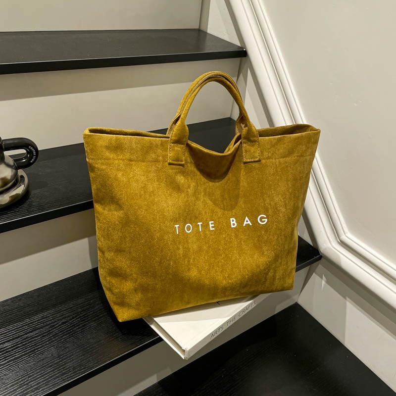 Cohawk Suede Tote Bag for Women Large Soft Tote Bag for Work Travel Letter Print Hobo Bag Fashion Handbag - Image 4